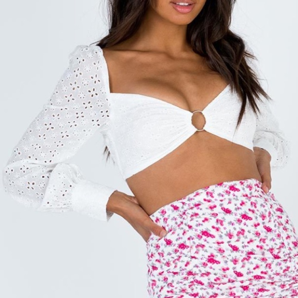 Princess Polly White Eyelet Ring-Front Crop Top